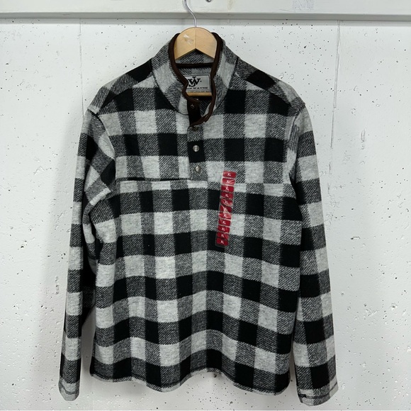 John Wayne Men’s size XL Black & Gray Plaid Woolly Fleece Pullover NEW - Picture 2 of 13